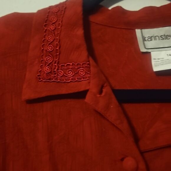 Vintage Karin Stevens Red Short Sleeve Button Down Blouse Size 14 - Picture 3 of 5